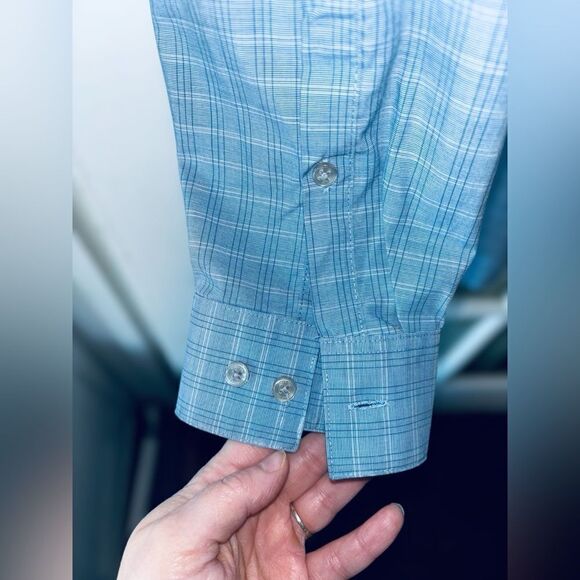 Calvin Klein Men’s Large Steel+ Slim Fit Stretch Blue Stripe Shirt • Button Up - Picture 5 of 8